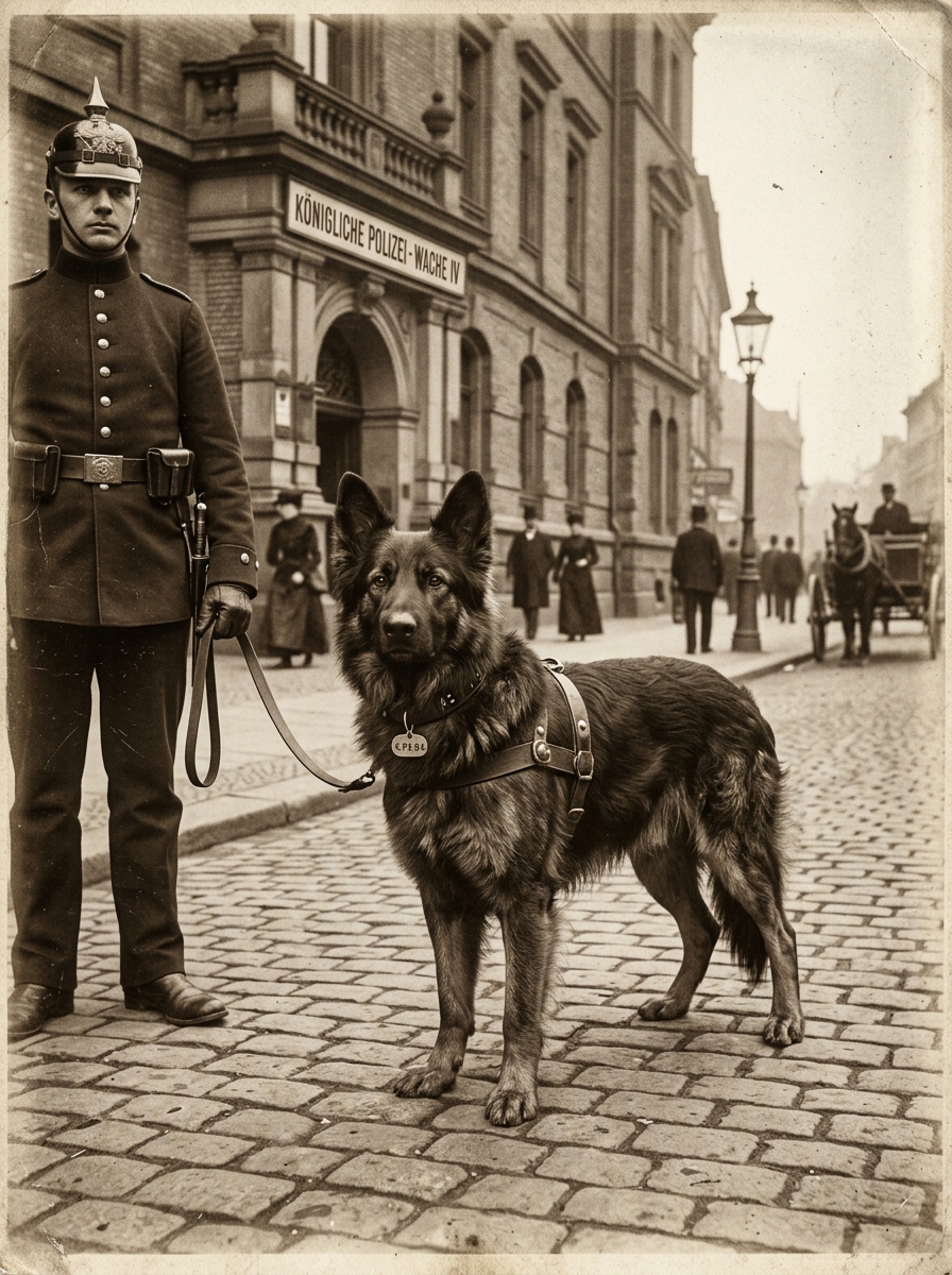 Historischer Schäferhund um 1904 im Stil eines alten Polizeihundes